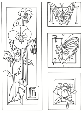 Butterflies and Flowers Print Coloring page
