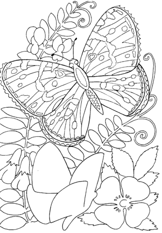Butterfly Among Flowers  Coloring page