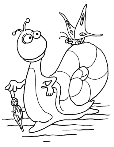 Butterfly On Snail Coloring page