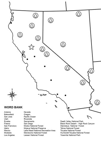 California Map Worksheet Coloring page