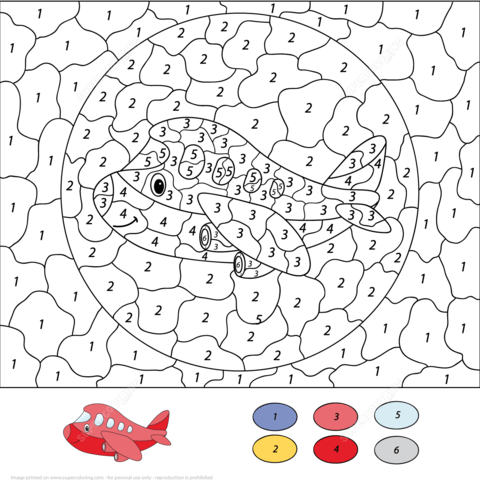 Cartoon Airplane Color by Number Coloring page