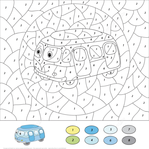 Cartoon Bus Color by Number Coloring page