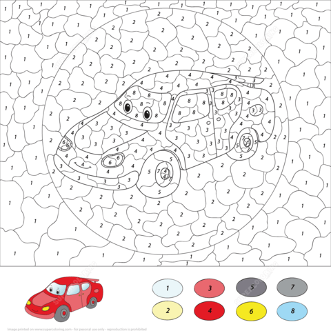 Cartoon Car Color by Number Coloring page