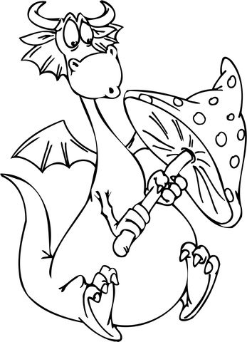 Cartoon Dragon with a Mushroom Coloring page