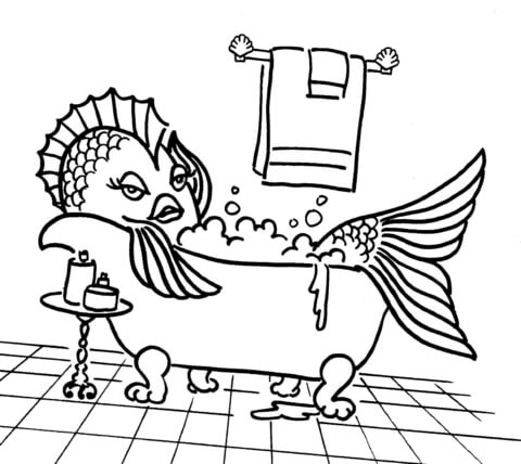 Cartoon Fish in the Tub Coloring page