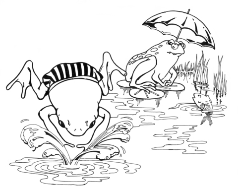 Cartoon Frogs Swimming Coloring page