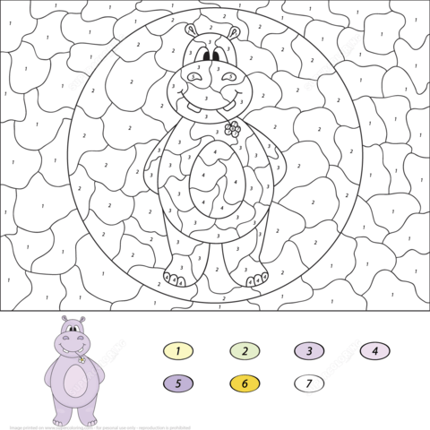 Cartoon Hippo Color by Number Coloring page