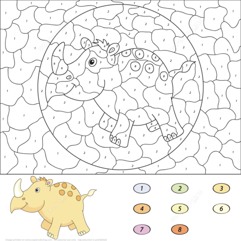 Cartoon Rhino Color by Number Coloring page