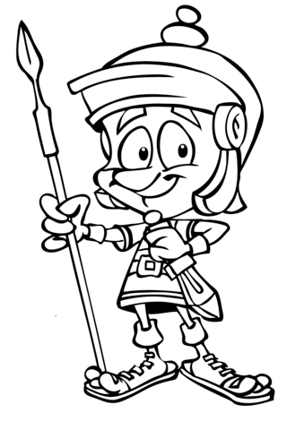 Cartoon Roman Soldier with Spear Coloring page