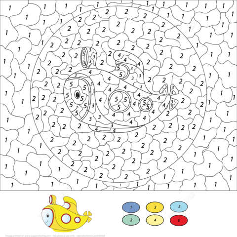 Submarine Color by Number Coloring page