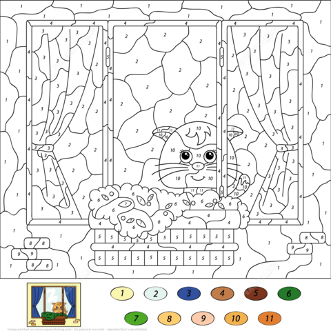 Cat Color by Number Coloring page