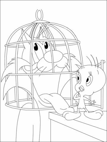 Sylvester Cat in the Cage Coloring page