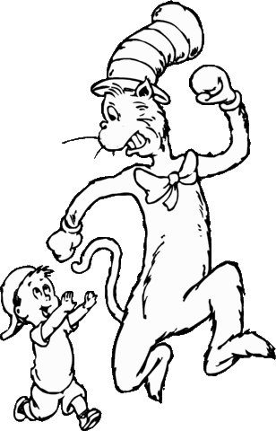 Cat in the Hat with the boy Coloring page