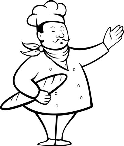 French Chef Holding a Baguette Coloring page