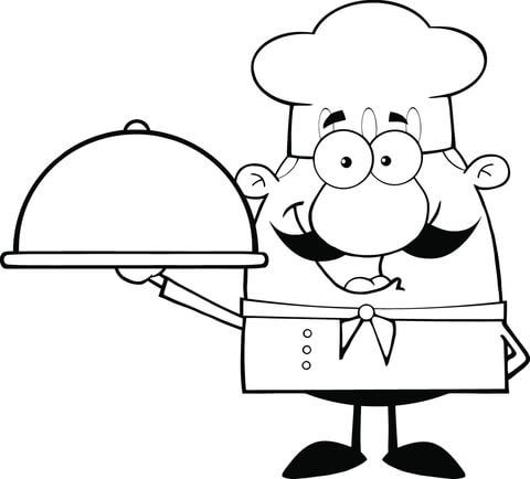 Chef Holding a Platter Caricature Coloring page