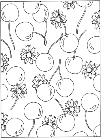 Cherries And Flowers  Coloring page
