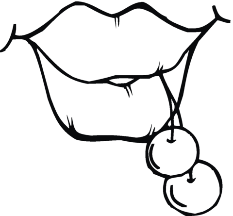 Lips and Cherry  Coloring page