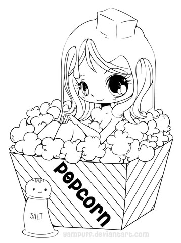 Chibi Popcorn Girl Coloring page