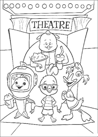 Chicken Little, Abbey, Runt and Fish Out Of The Water in a theatre Coloring page