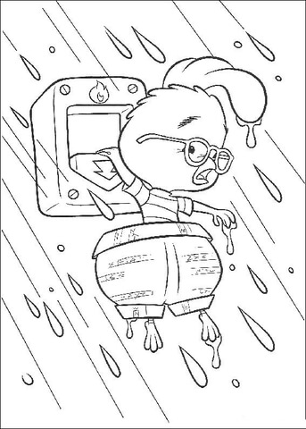 It is raining. Chicken Little Is Taking Some Letters.  Coloring page