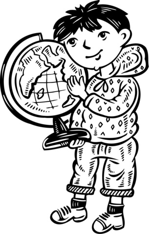 Child Holding a Globe Coloring page