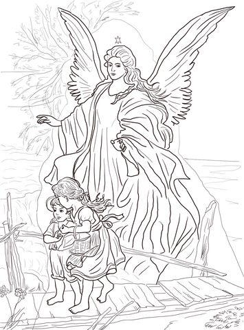 Children Are Protected by Guardian Angel Coloring page
