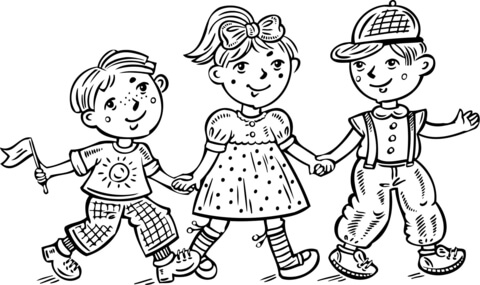 Children Boys and a Girl Celebrating Coloring page