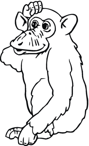 Chimpanzee Is Thinking Coloring page