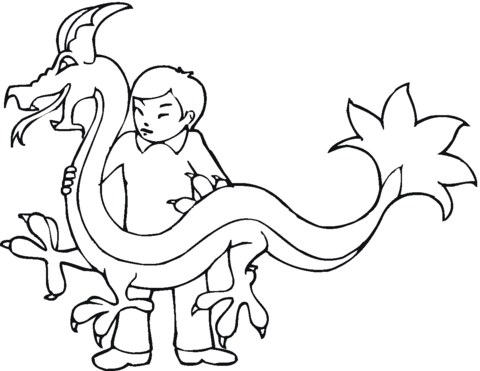 Little boy with dragon Coloring page