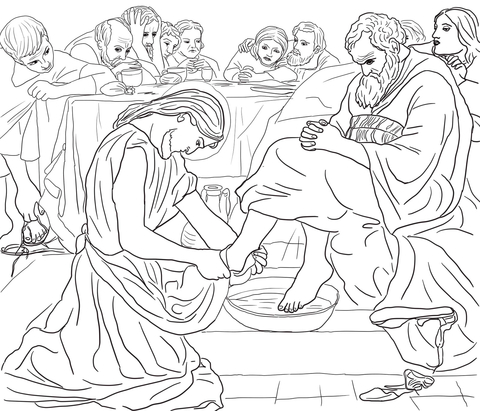 Christ Washing Peters Feet  Coloring page