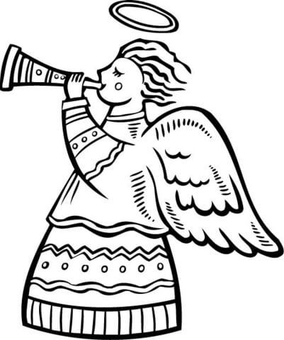 Christmas Angel with a Horn Coloring page