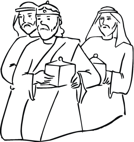 Wise men with gifts in their hands Coloring page