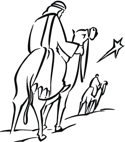 Wise men and shining Christmas Star Coloring page