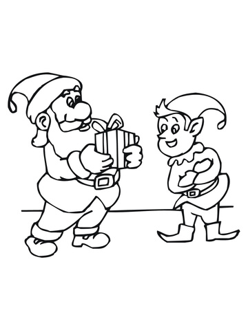 Christmas Elf with Santa Coloring page