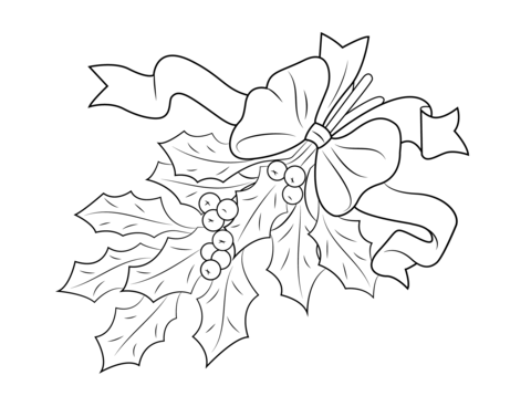 Christmas Holly with Bow Coloring page