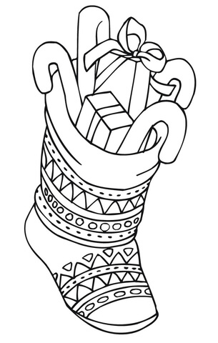 Christmas Stocking with Presents Coloring page