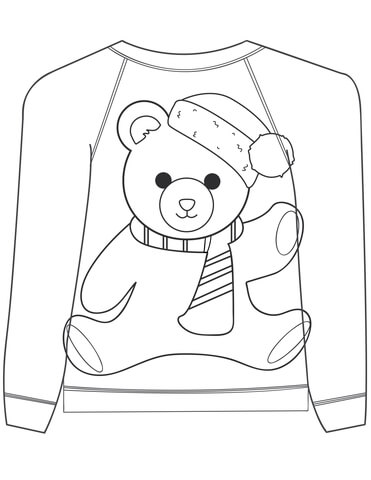 Christmas Ugly Sweater with a Teddy Bear Motif Coloring page
