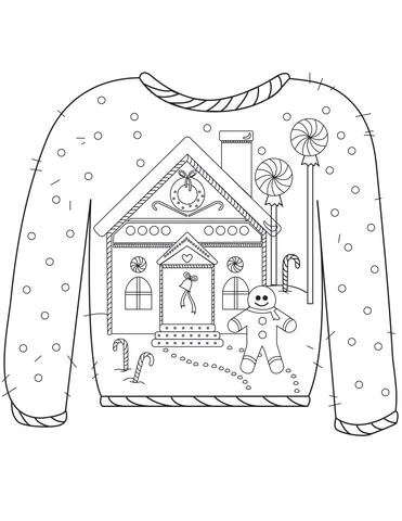 Christmas Ugly Sweater with Gingerbread Man Motif Coloring page