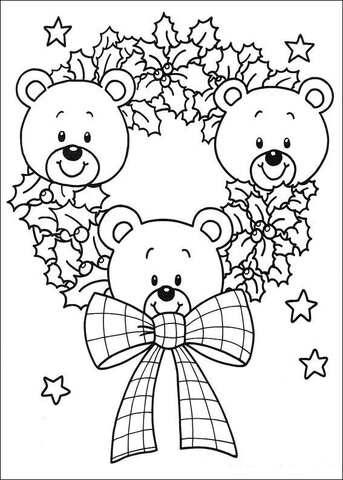 Christmas Wreath Of Teddy Bears Coloring page