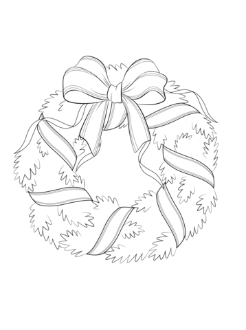 Christmas Wreath with Red Bow Coloring page