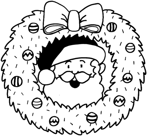 Christmas Wreath with Santa Coloring page