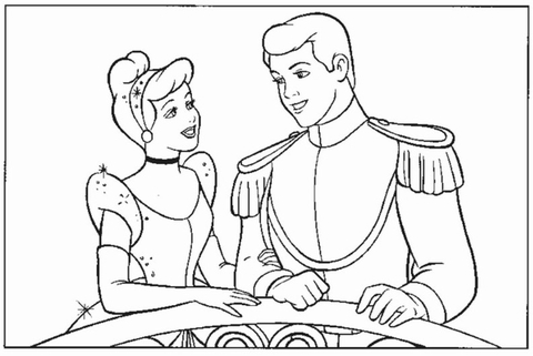 Cinderella And The Prince In The Party  Coloring page