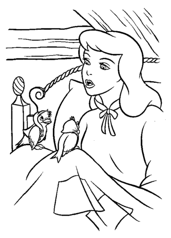 Cinderella And Two Birds  Coloring page