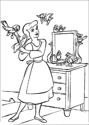 Cinderella Combs Her Hair  Coloring page