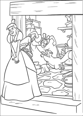 Cinderella Is Standing In Front Of Her House  Coloring page