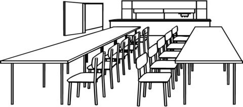Classroom with Tables and Chairs Coloring page