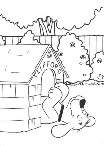 Happy Clifford In Its Dog house  Coloring page