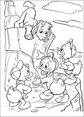 A dog and Scrooge's grandnephews Coloring page