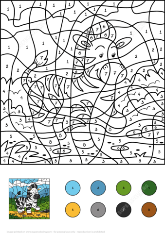 Zebra Color by Number Coloring page