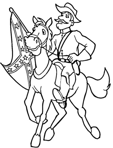 Confederate soldier with flag Coloring page
